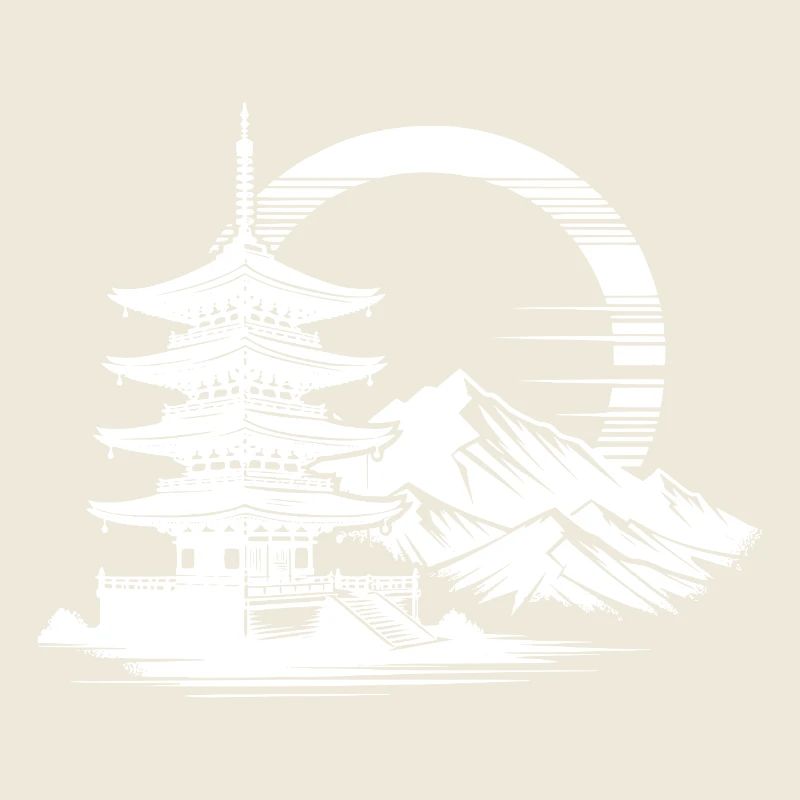 Pagode japonaise avec des montagnes en arrière-plan