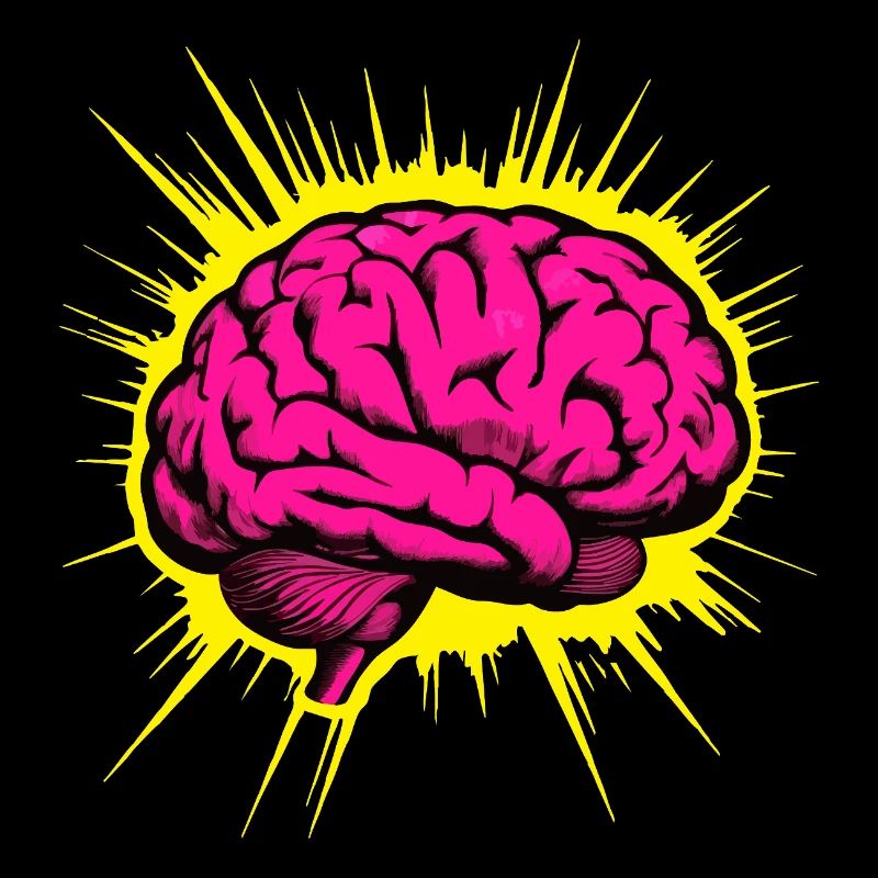 Neon brain with thinking energy. Mind Power!