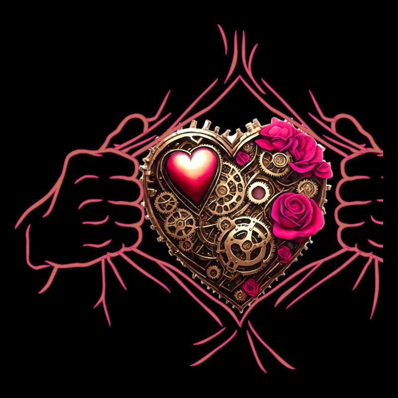 Aufgerissene Brust mechanisches Herz Steampunk