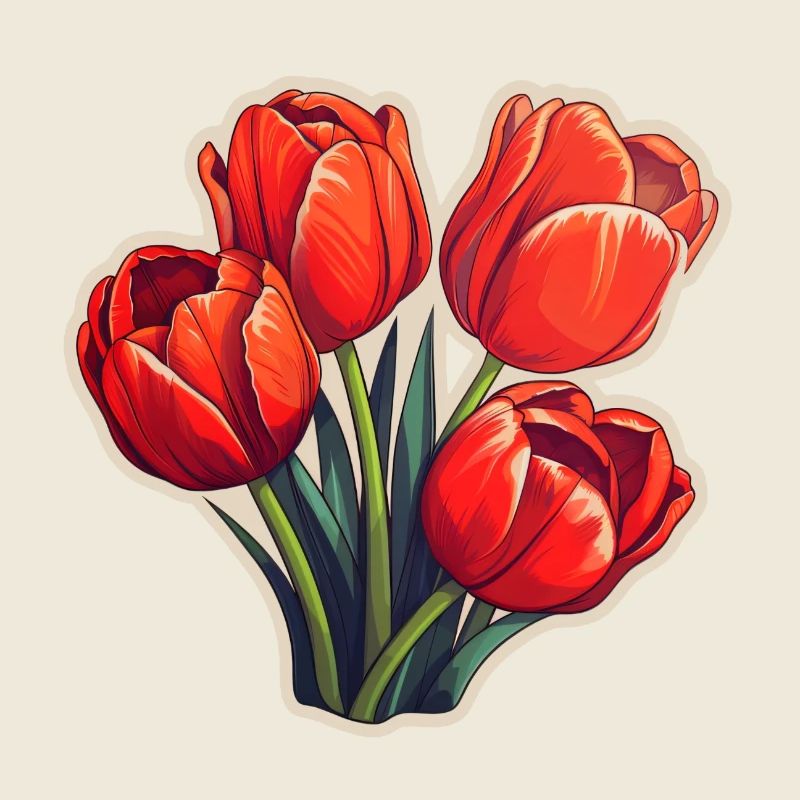 Tulips Four Flowers Red