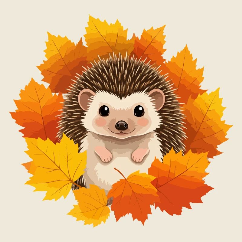 Hérisson et feuilles