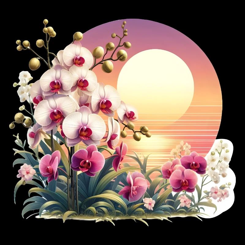 Coucher de soleil sur les orchidées