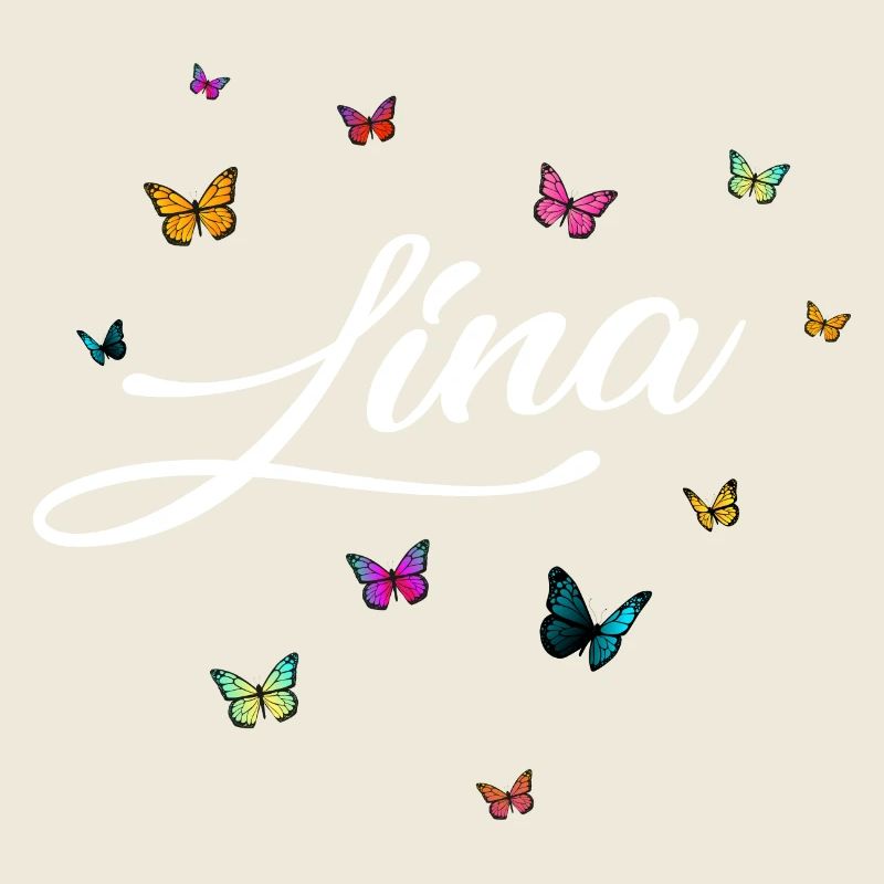 LINA - Mädchen Name mit bunten Schmetterlingen