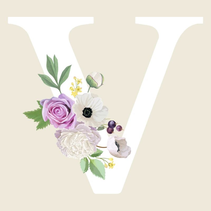 Lila floraler V-Buchstabe