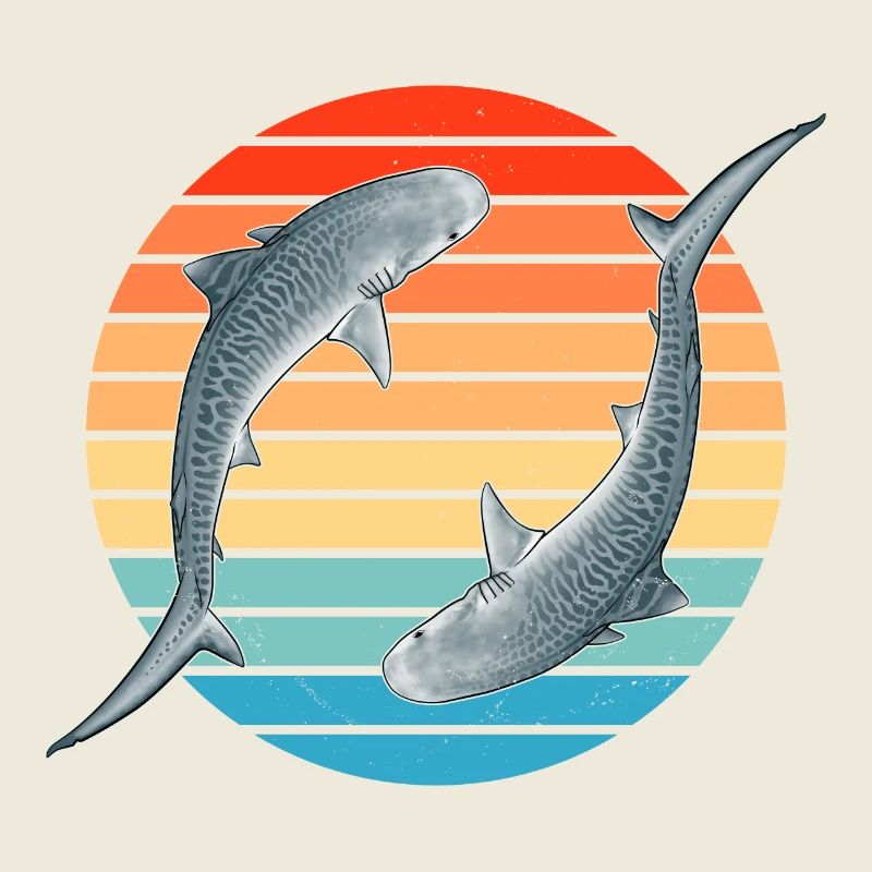 Requin tigre Coucher de soleil rétro