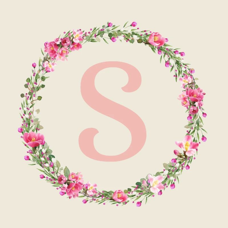 S Monogramm, Blumen-Kranz, personalisierbar