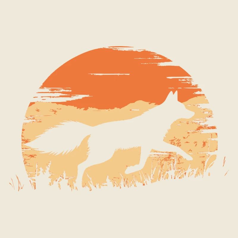 Fuchs Silhouette rennt vor einer Sonne