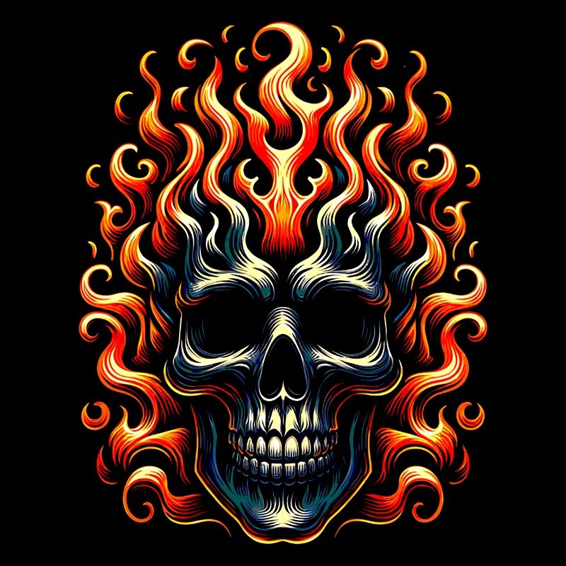 Colorful Skull with Flames