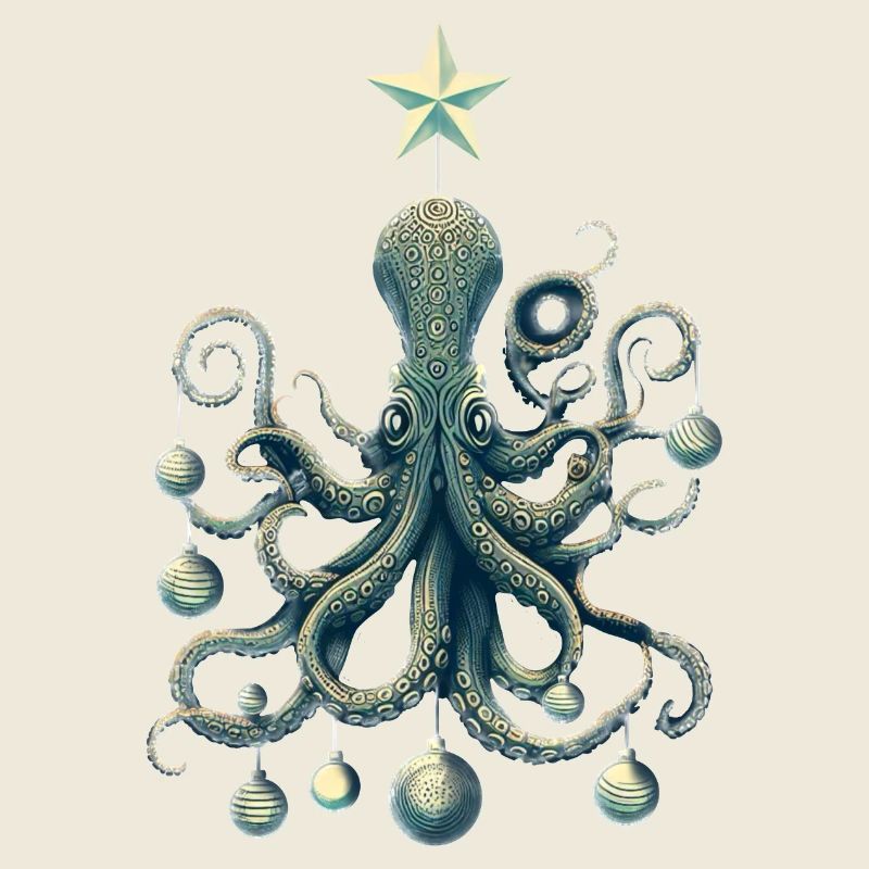Weihnachts Oktopus mit Baumschmuck