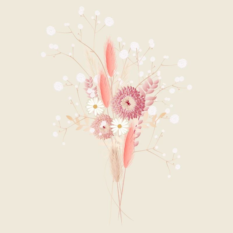 Bouquet de fleurs séchées avec illustration de l’haleine de bébé