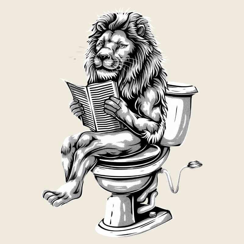 Lion serein sur les toilettes