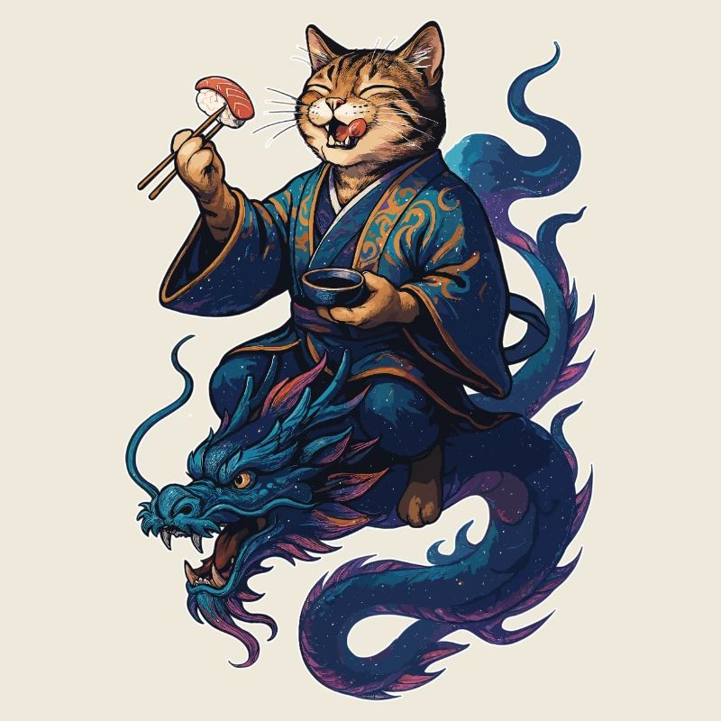 Sushi Katze getigert Kimono Drache Geschenk