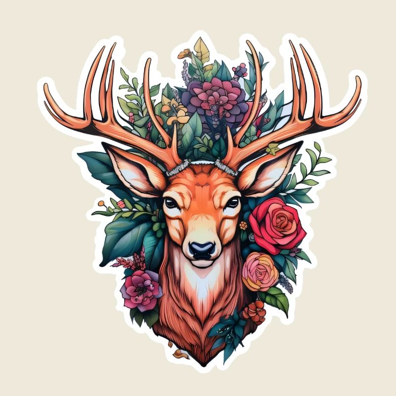 Deer's head with flowers
