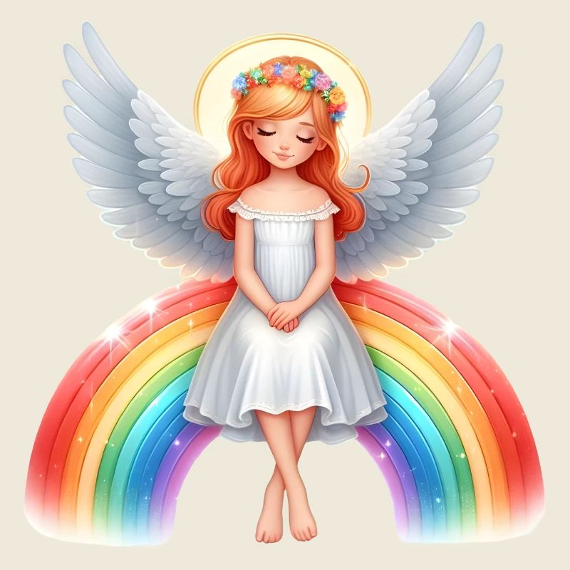 Angel sitting on rainbow
