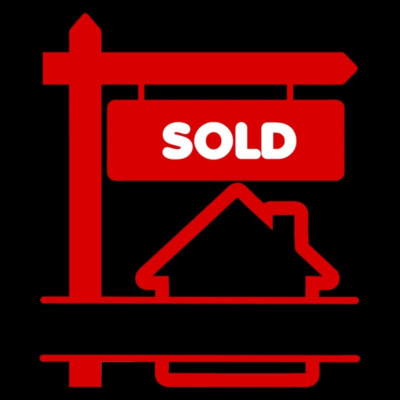 Rotes Logo-Schild verkauft