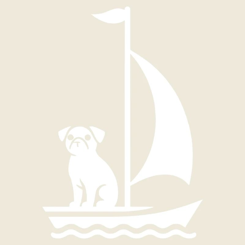 Mops im Boot Silhouette Segeln Minimalistisch