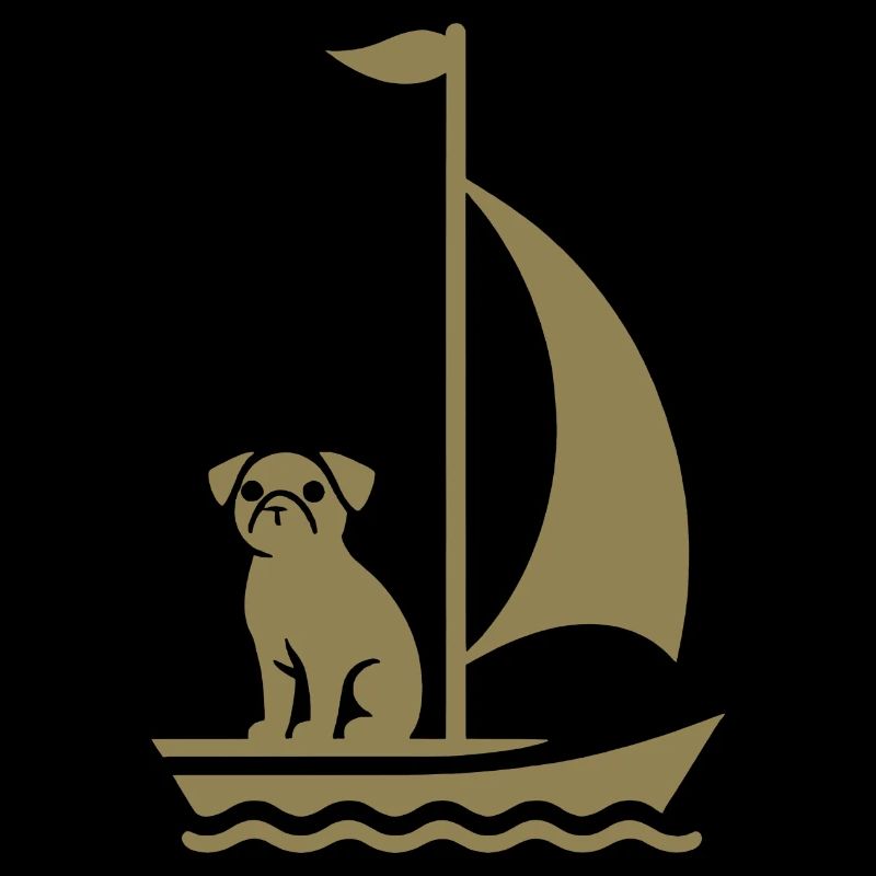 Mops im Boot Silhouette Segeln Minimalistisch
