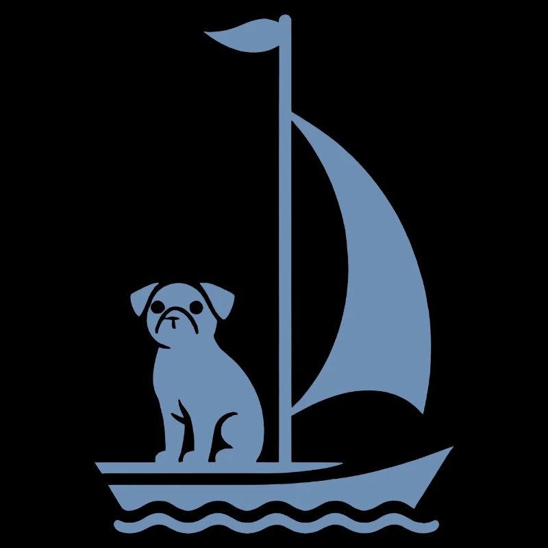 Mops im Boot Silhouette Segeln Minimalistisch