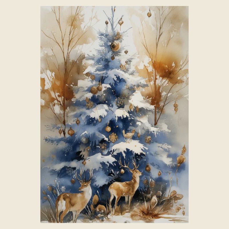 Blauer Weihnachtsbaum und Hirsch