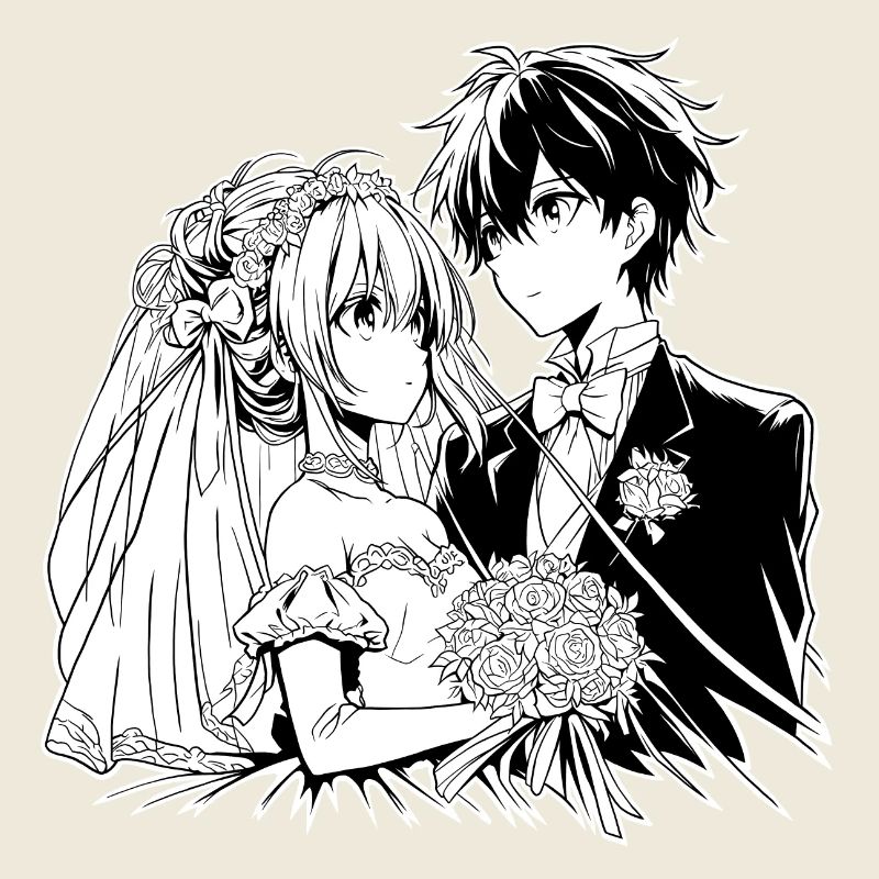 Braut und Bräutigam Anime Illustration