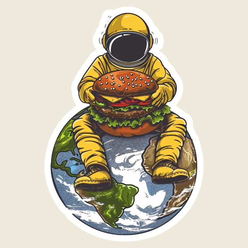 Un astronaute est heureux de son hamburger dans l’espace