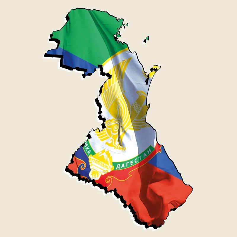 (RU) Drapeau du Daghestan en (RU) Carte du Daghestan