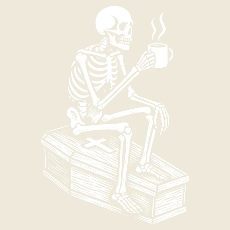 Skelett, das Espresso trinkt