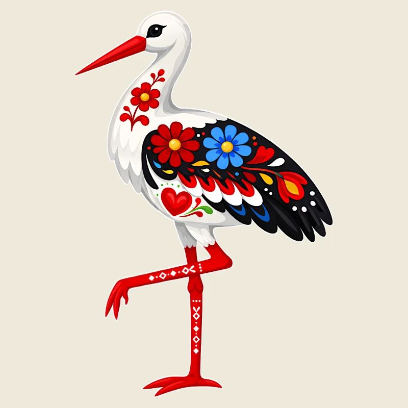Folk Stork standing on one leg