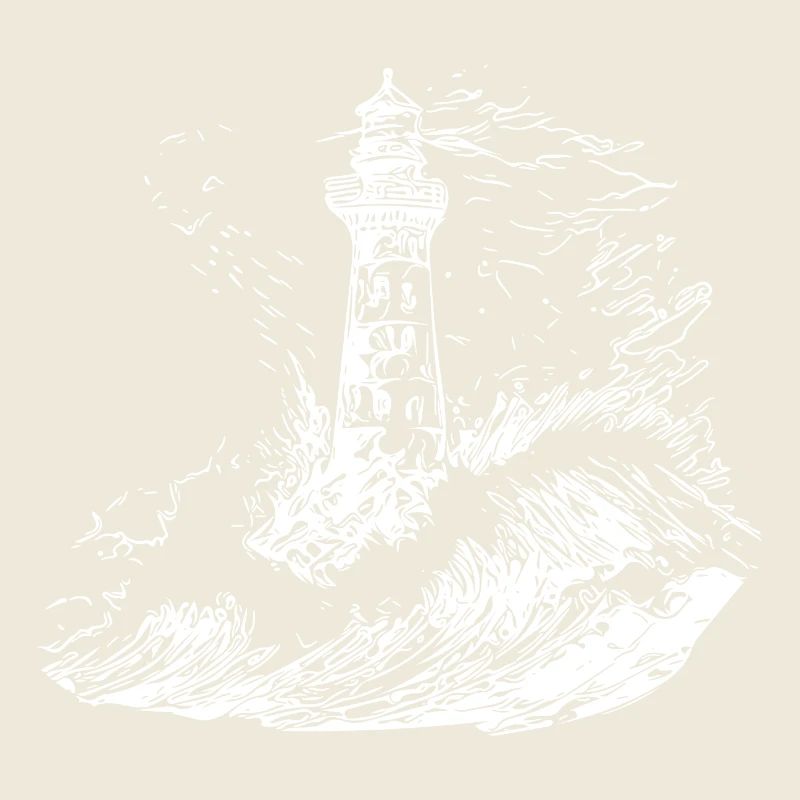 Lighthouse with beacon in stormy sea