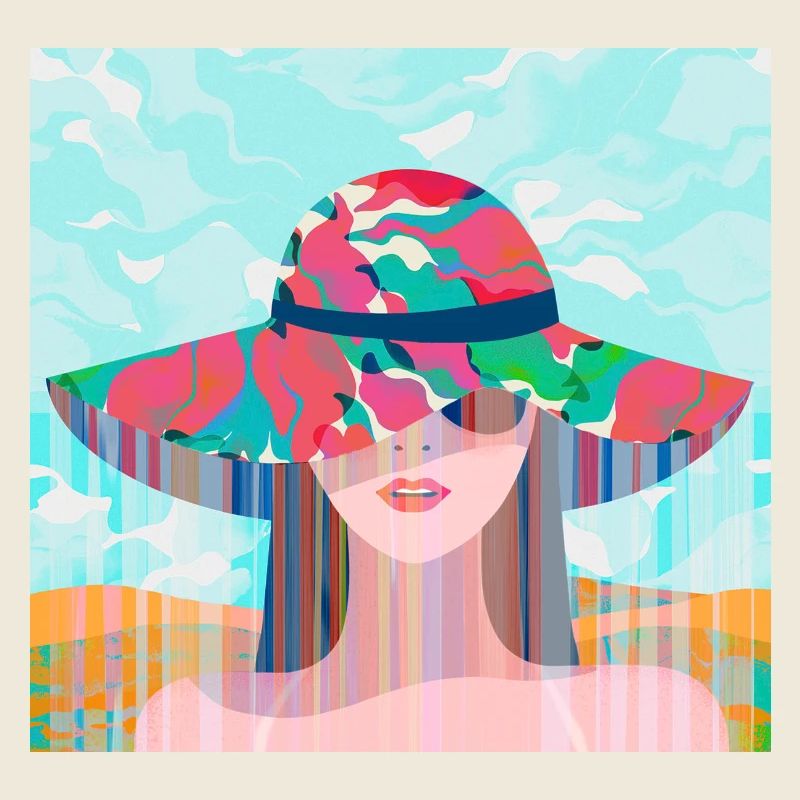 Frau mit psychedelischem farbigem Hut