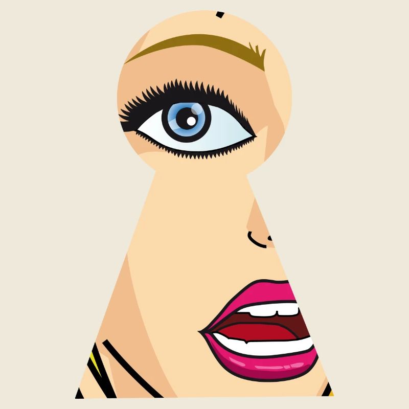 Frau schaut durch Schlüsselloch, Comic Pop Art