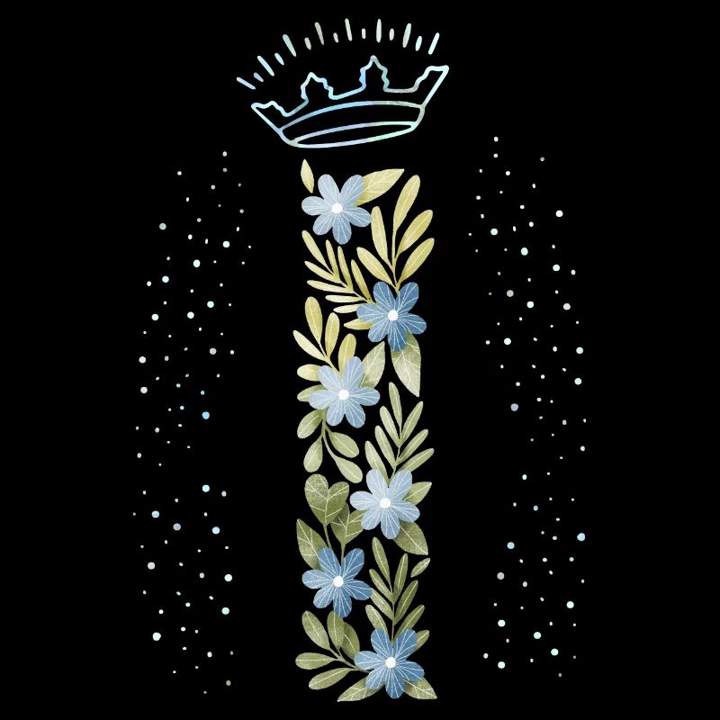 Monogram letter I with crown, floral ornament
