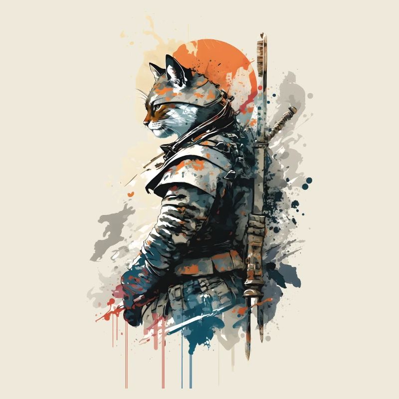 Samurai-Katze trägt eine Uniform