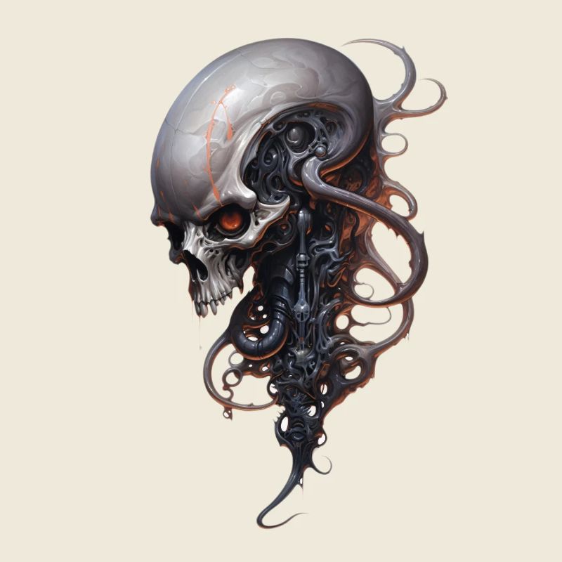 Steampunk Alien Schädel Wirbelsäule Fantasy Shirt