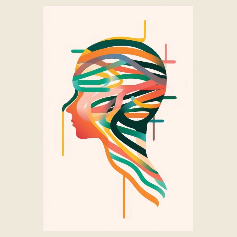 Silhouette mit neurodivergentem und abstraktem Profil.