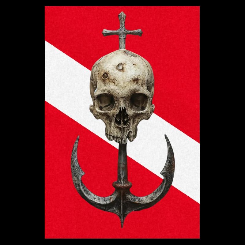 Crâne et ancre sur drapeau de plongée