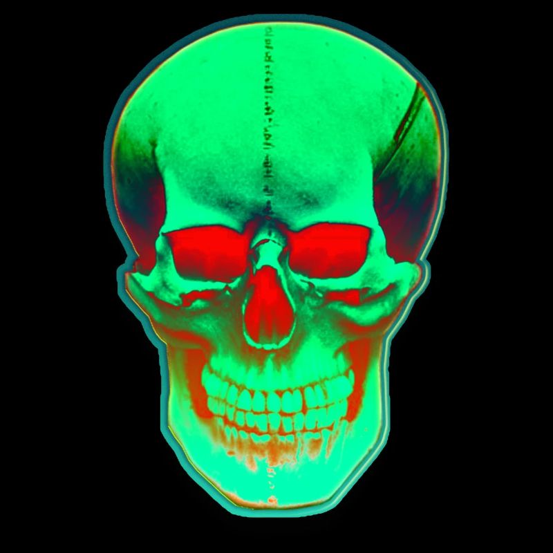 Green head with red eyes