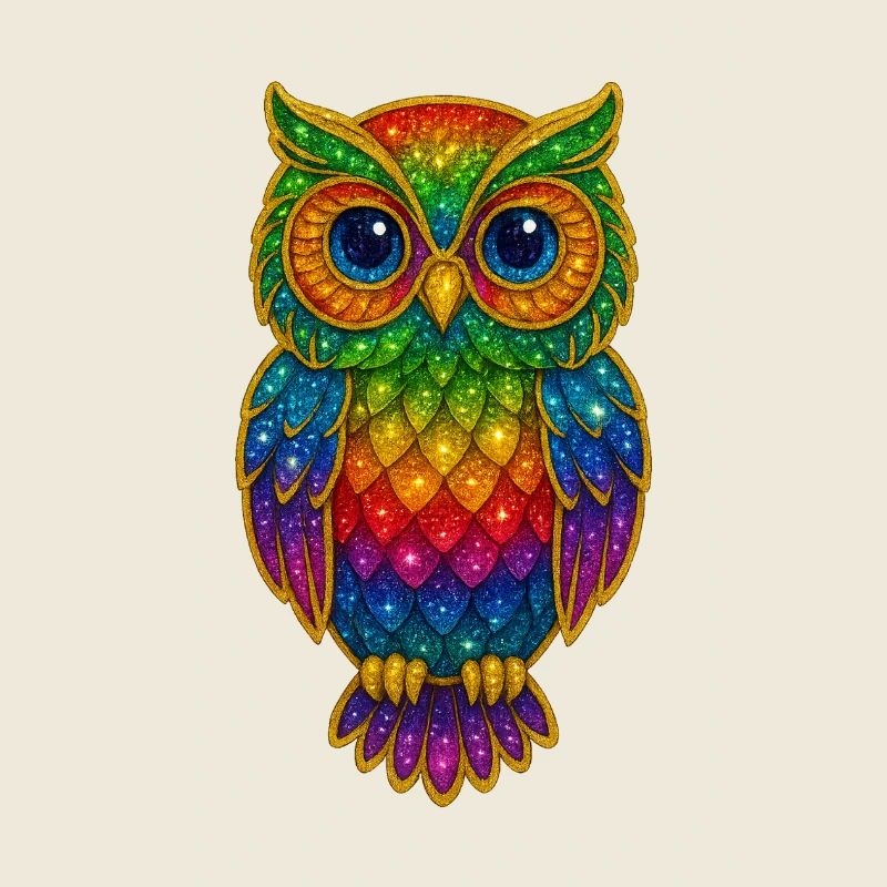 Regenbogen Eulen Glitzerkunst