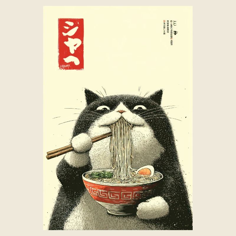 Ramen-Katze im Ukiyo-e-Stil