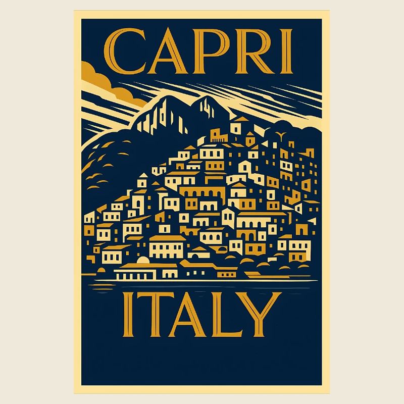 Capri Italy – Navy & Gold Vintage Poster Art Deco