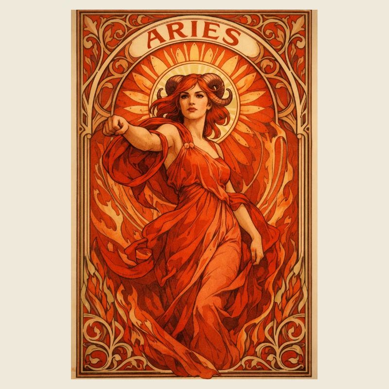 Aries Fire Star in Art Nouveau Style