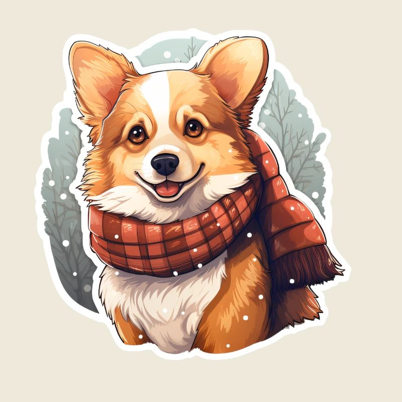 Welsh Corgi in Snow with Scarf