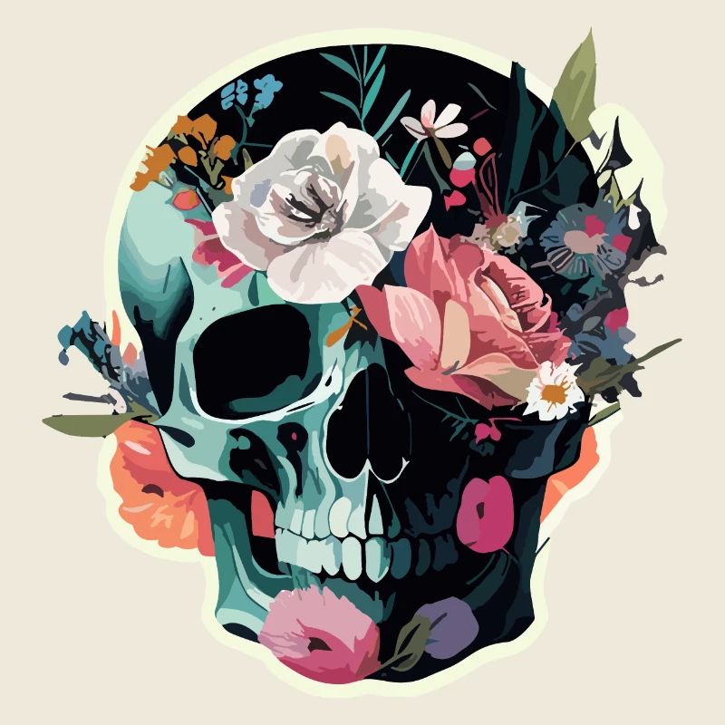 Crâne humain et fleurs 36