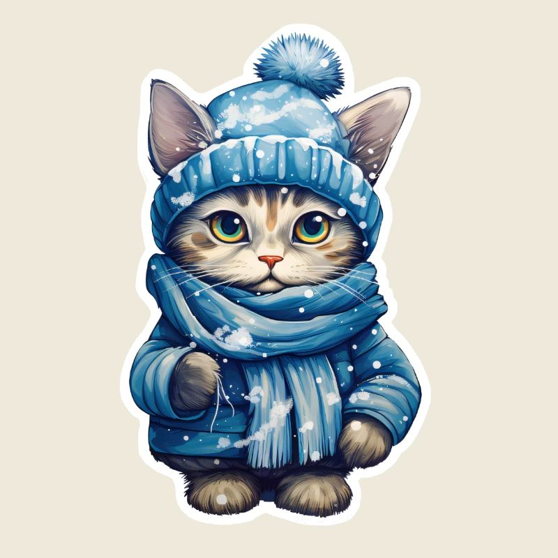 Chat avec chapeau, écharpe et veste