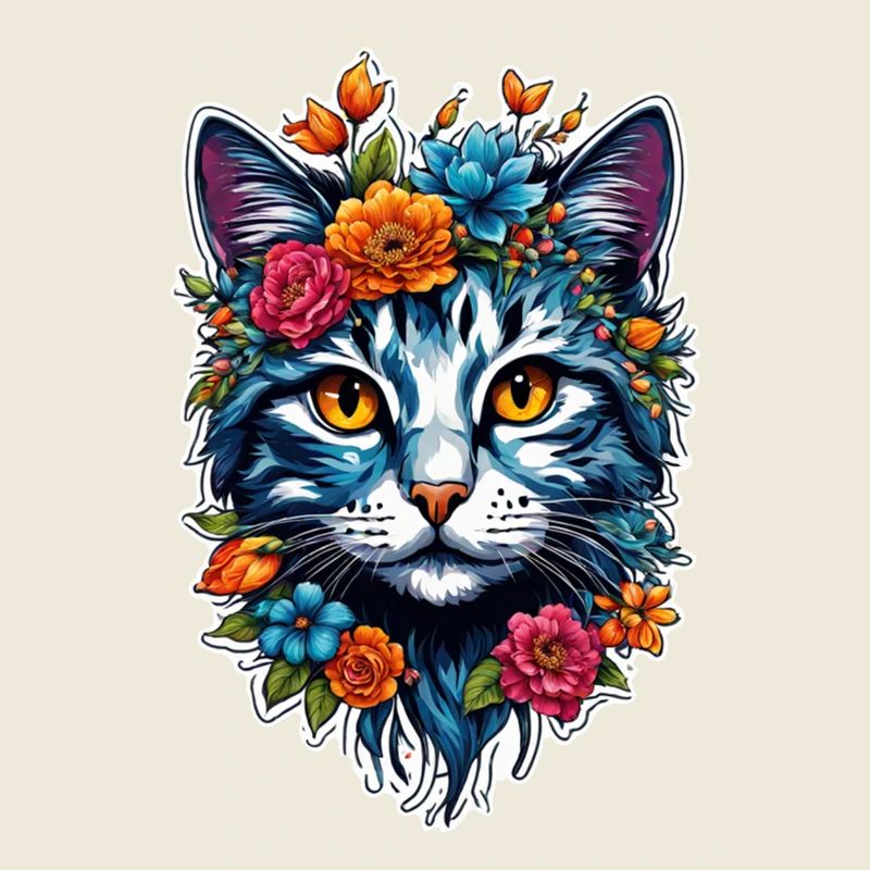 Katze und Blume Aquarell