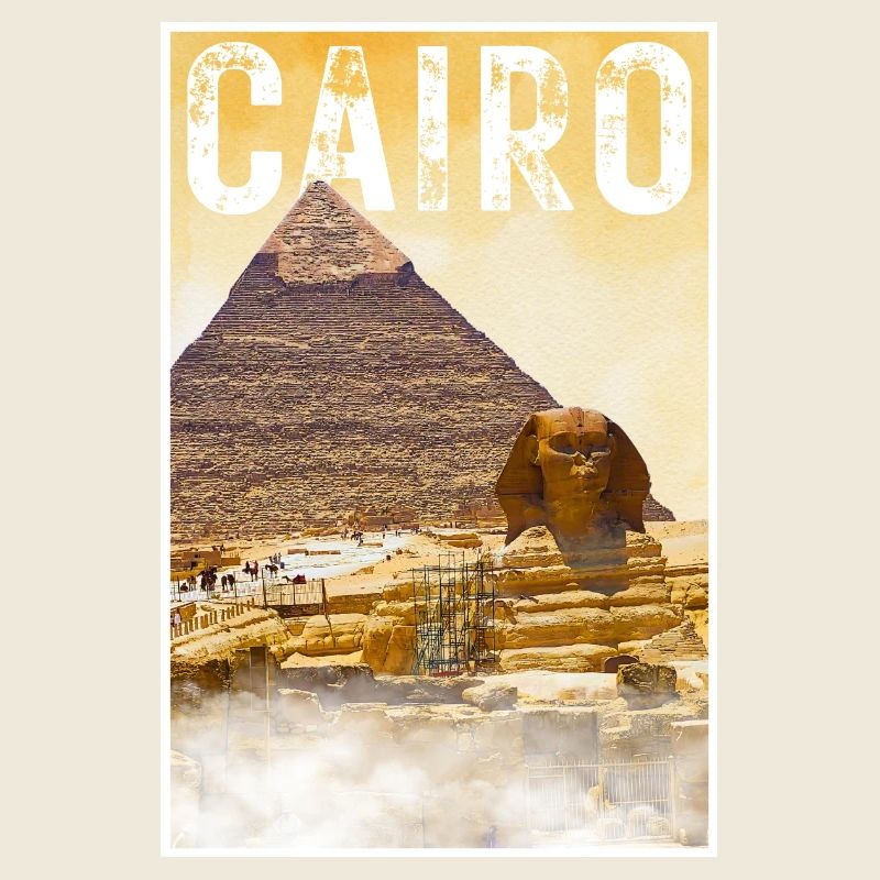 Kairo Vintage Reiseposter mit Pyramide und Sphinx