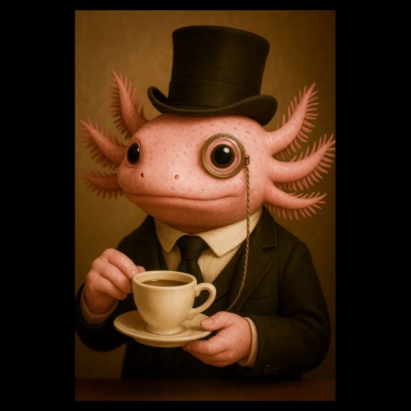 Eleganter Axolotl zum Kaffee
