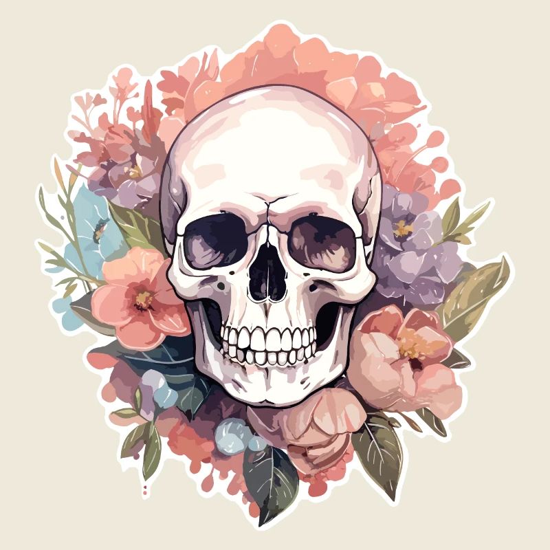 Crâne humain et fleurs 13