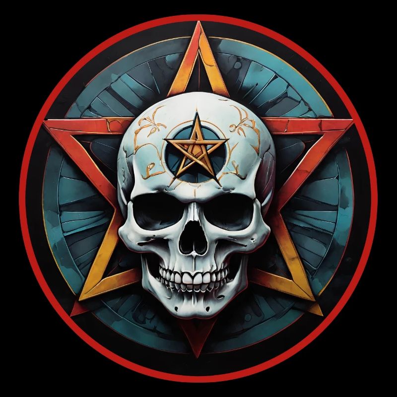 Colorful skull with pentagram