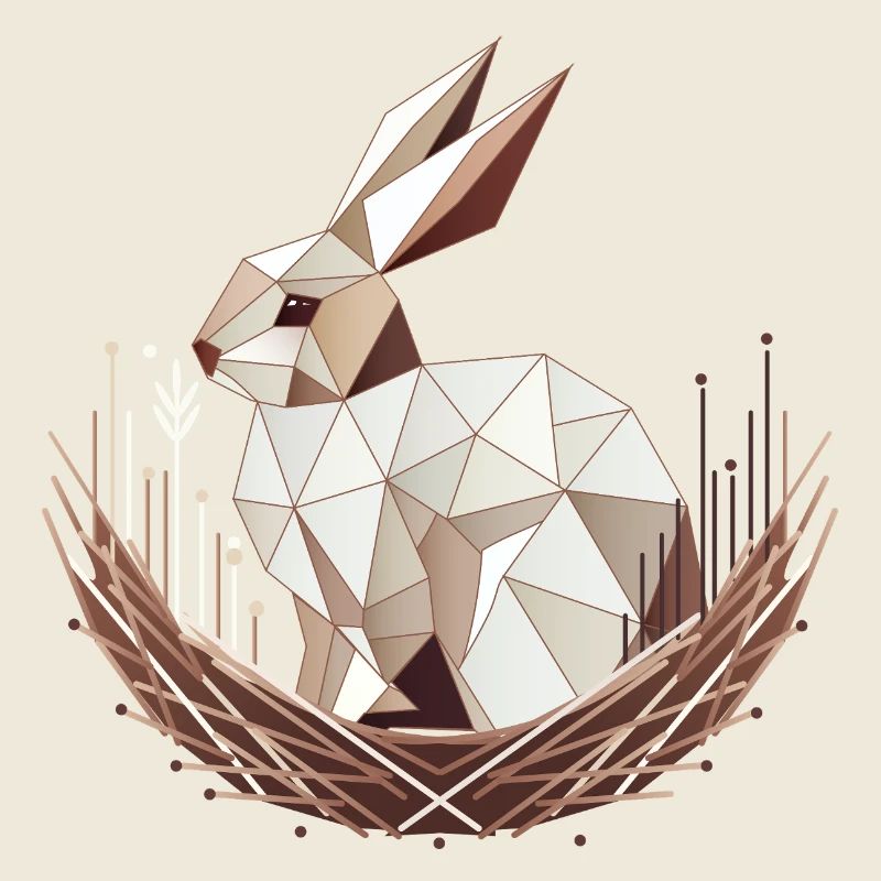 Lapin géométrique dans le nid – design élégant de Pâques